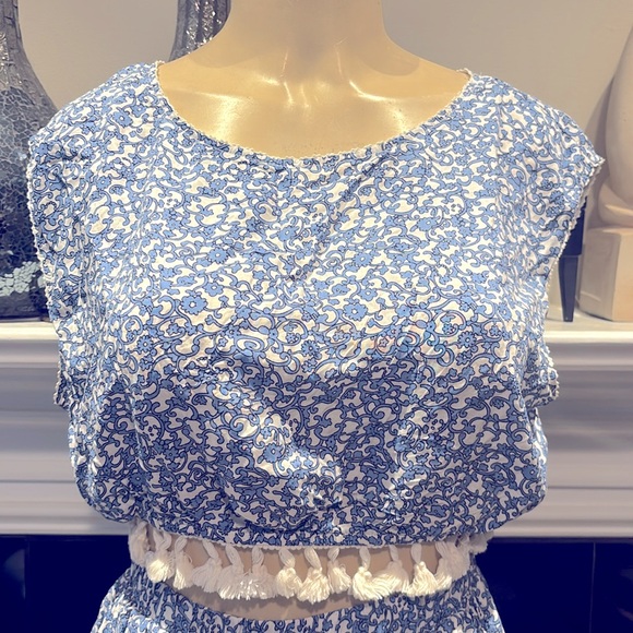 L’ATISTE- Blue Floral Two-Piece Set with Tassels size M, S - Picture 3 of 7